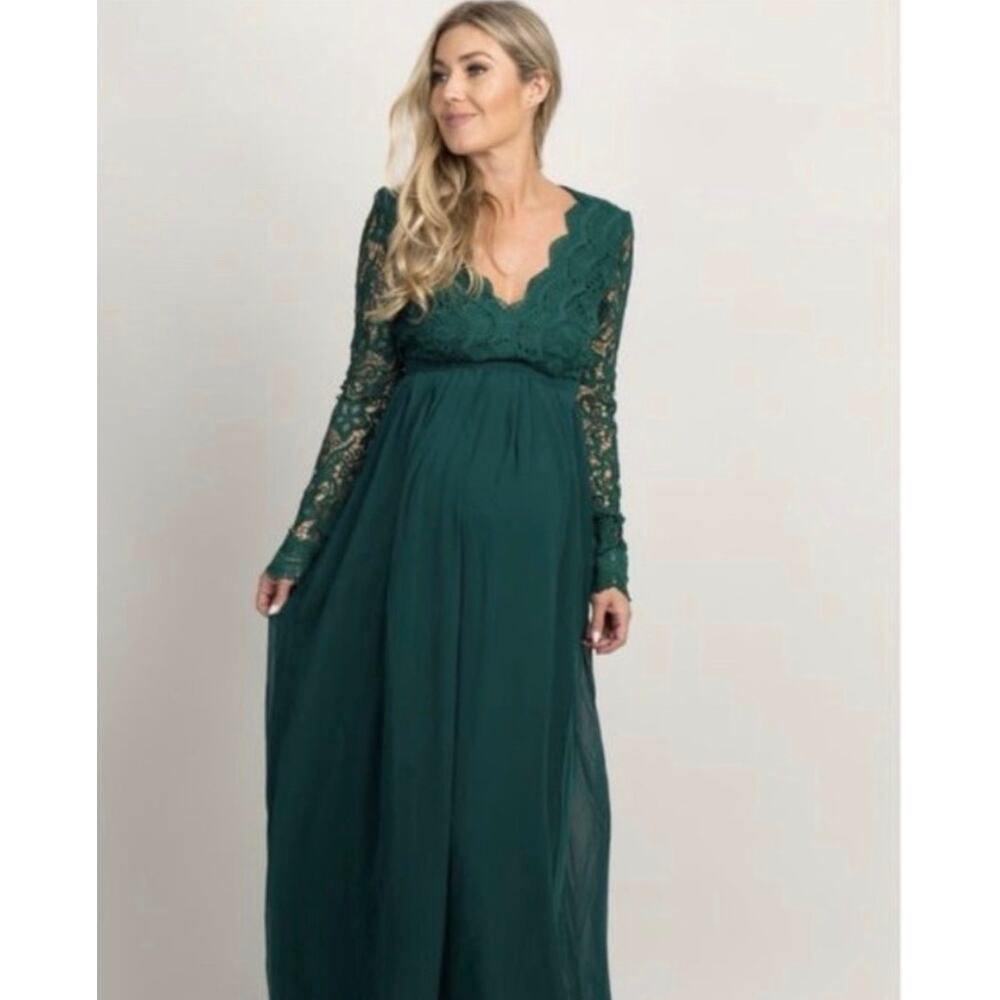Pinkblush Maniju Emerald Green Long Sleeve Lace Maxi Dress Size Large